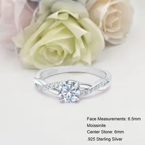 Twisted Split Shank 0.84 Carat Moissanite Ring Bridal Band Wedding Round Shape Ring 925 Sterling Silver 6.5mm