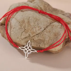 Wax Rope Witches Knot Bracelet for Men & Women Stainless Steel Adjustable Witches Knot Pendant Wiccan Symbol Jewelry Gift