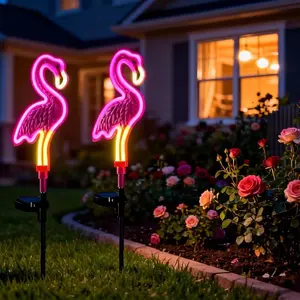 2 Pack / 1 Pack Flamingo Solar Lights Decor Solar Pink Flamingos Outdoor For Yard Decorations Pink Neon Solar Flamingo Garden Lights For Outside Pathways Patio Or Lawn Decor Solar Garden Lights Camping Lights Easter Room Decor No Electricity Needed