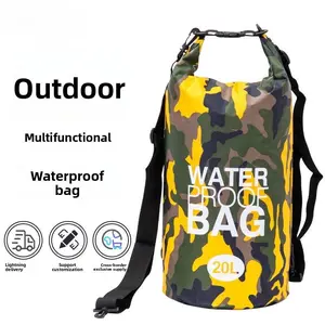 PVC Outdoor Sports Camouflage Multifunctional Waterproof Swimming, Canyoning, and Rafting Bag, 20L Large Capacity Double-Shoulder Waterproof Backpack, Waterproof Backpack for Boating, Hiking, Kayaking, and Floating Sports