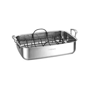 Cuisinart 2PC Stainless Steel Roaster Baking Pan Set 500F 15" Non-Stick Roasting