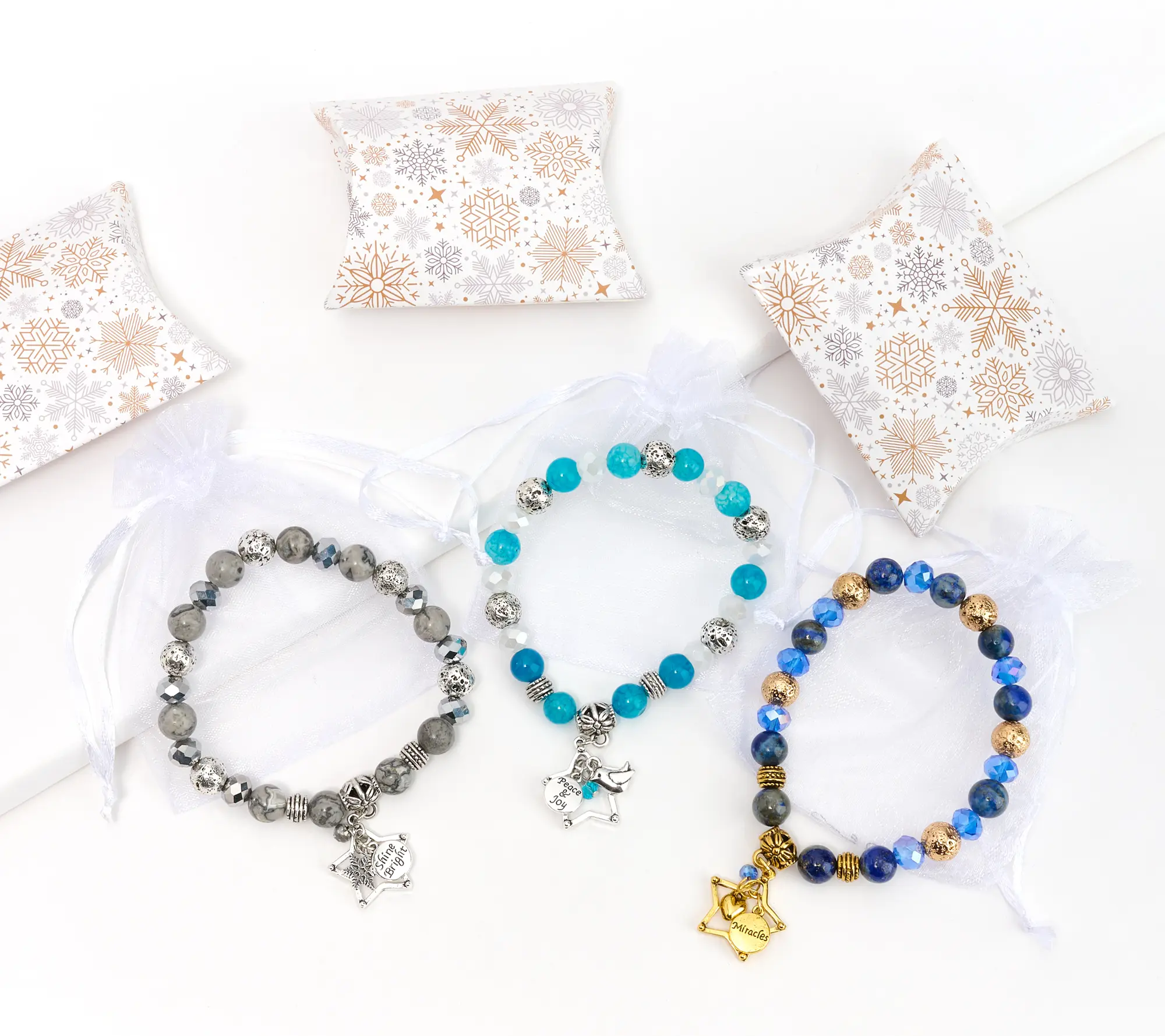 Zorbitz Set of 3 Lava Bead & Gemstone Holiday Charm Bracelet Zorbitz Set of 3 Lava Bead & Gemstone Holiday Charm Bracelet