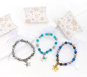 Zorbitz Set of 3 Lava Bead & Gemstone Holiday Charm Bracelet