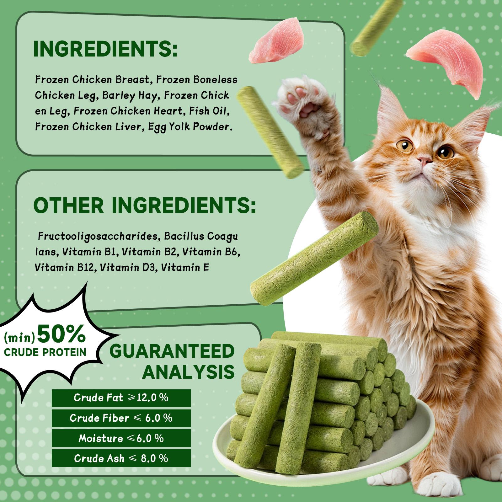 8.46oz Cat Grass Stick Freeze-dried Cat Snack - Hairball Teeth Stick - Gentle Hair Removal And Teeth Cleaning Chew Sticks, Triple Moisture Protection Cat Snacks