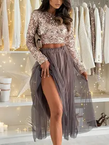 Ladies' high waisted mesh skirt, covering the hips to show off weight, mid length A-line, French atmosphere, gentle fairy style mesh skirt, suitable for spring, summer and autumn, light luxury banquet style, daily life, Everyday, dating