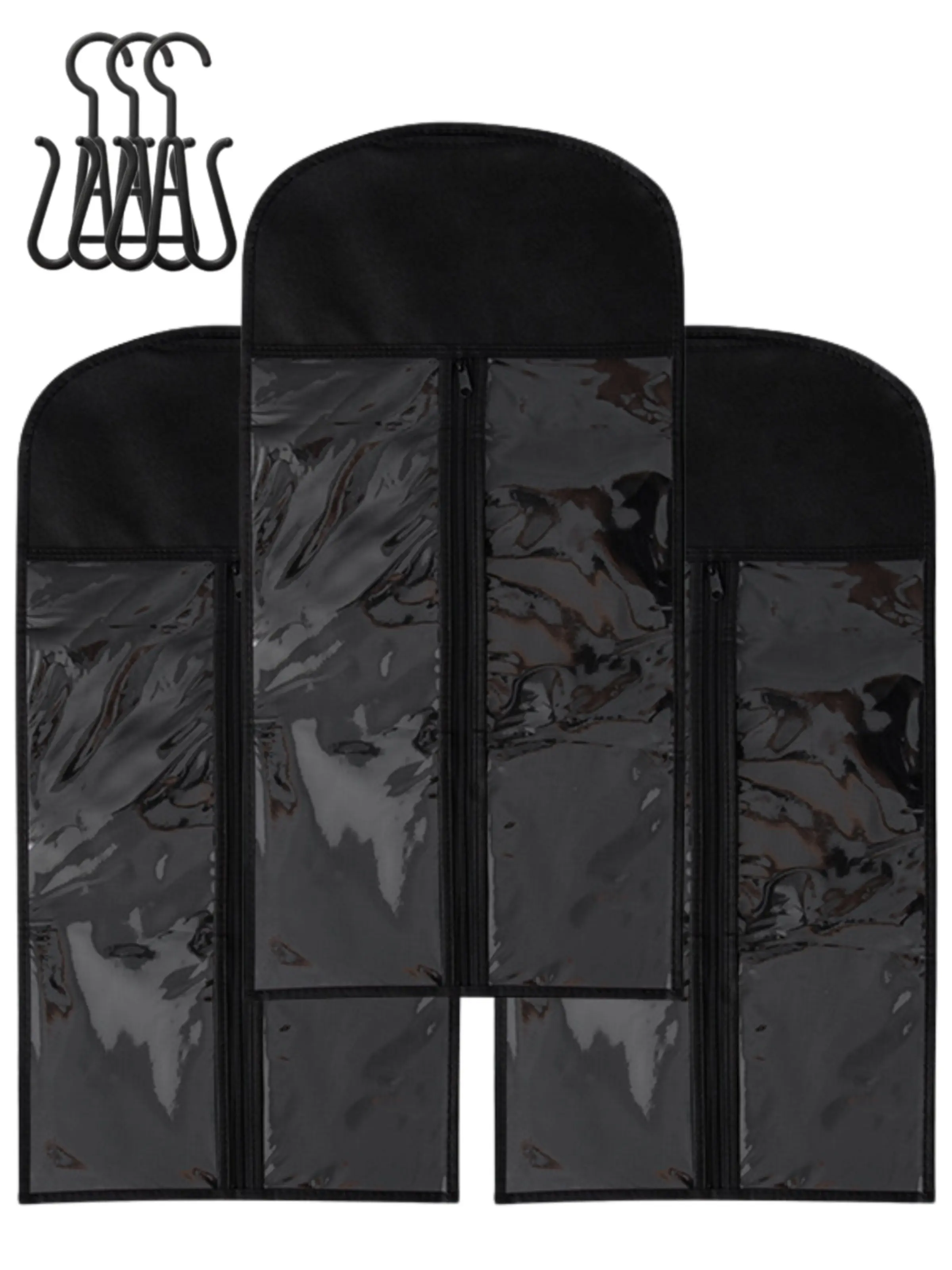3pcs Wig Storage Bag with Hook, Transparent Dustproof Wig Hanger, Zipper Closure, Hair Extension Holder for Salons & Homes, Dust Cover
