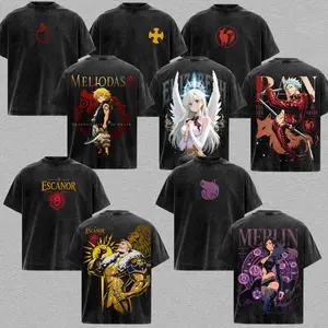 Collection Seven Deadly Sins Double Printed Vintage Acid Wash Shirt, Anime Manga Fantasy Characters Graphic Tee, Oversized Streetwear Heavyweight Cotton Fan Gift