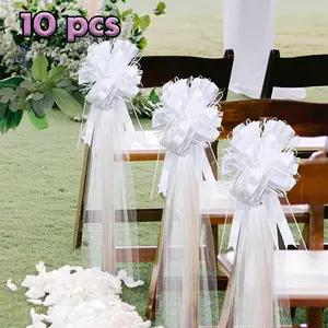 🎀Large Wedding Pew Bows with Long Tulle Tails Wedding Aisle Decorations Church Chair Aisle Decorations Wedding Car Decoration Big Decorative Bows for Birthday Anniversary Gift Wrapping Bridal Shower Reception Birthday Anniversary Car Decor(White)