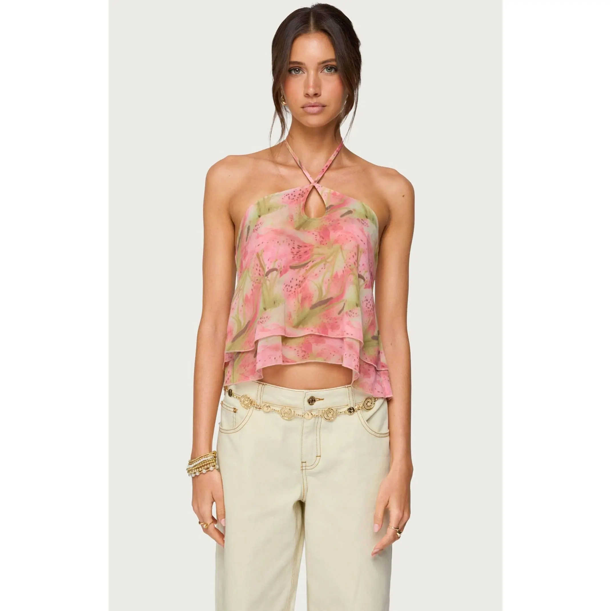 Edikted Women's Dragon Lily Layered Mesh Halter Top