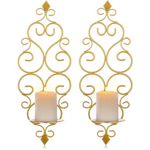 Iron Wall Candle Sconce Holder Set of 2  Wall Mounted Pillar Candle Sconces Holder, Wall Sconces Decor for Bedroom Dining Room,