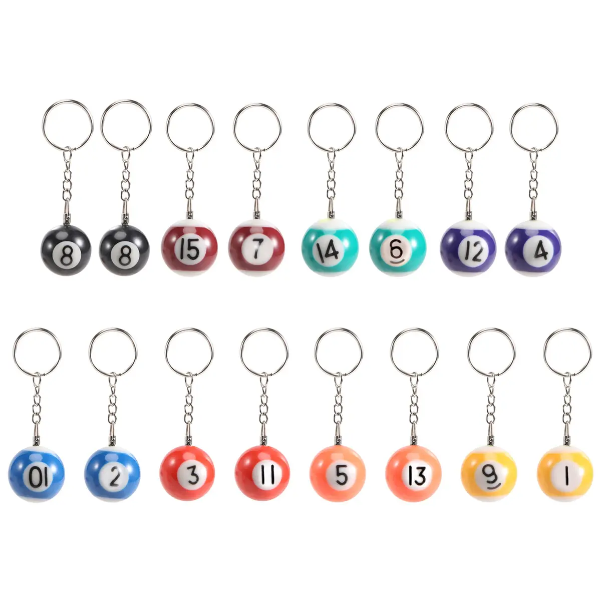 16-Piece Colorful Billiard Keychains Set, Mini Magic Pool Ball Model Key Chains, Eightball Billiards Accessories