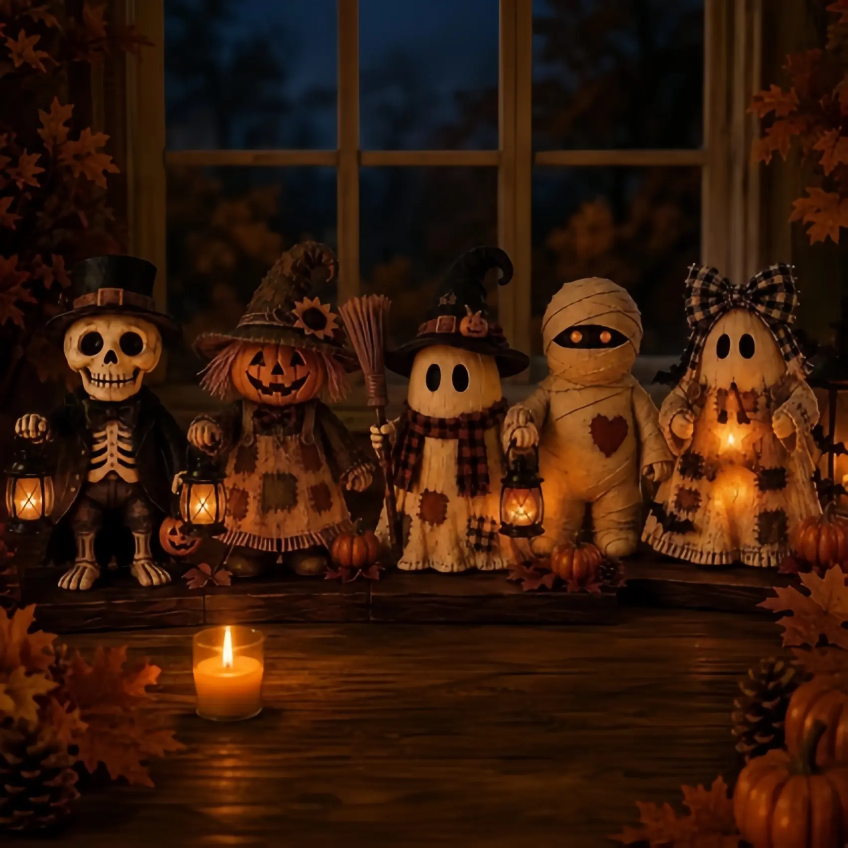 Halloween Wooden Lantern Monster Decorations, Handmade Home & Festive Party Decorative Lights (5 Styles)