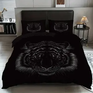 3pcs Black Tiger Print Bedding Set, Including 1 quilt cover & 2 Pillowcase, Soft Comfortable Bedding Set for Home, suitable for teenage and adult bedrooms, high-definition printing, machine washable bedding, Decorative Bedding Set