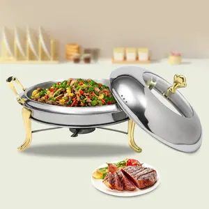 Chafing Dish Buffet Set, 2.64Qt Catering Chafers and Buffet Warmers Round Chafing Dish Stainless Steel Chafing Dishs Buffet Chafer for Family Gatherings, Restaurants (Gold, 24CM) Glass Plates Outdoors Small