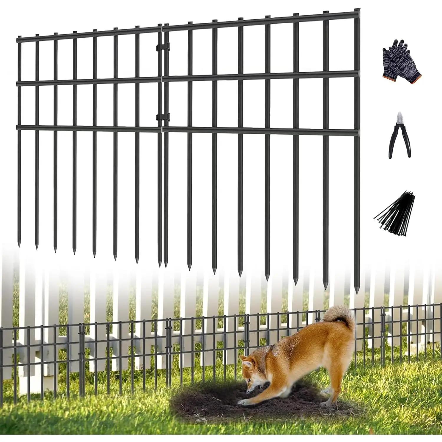 25 Panels No Dig Rustproof Metal Garden Animal Barrier Fence, 27ft(L) x 17in(H) Decorative Fencing With Ground Stakes for Dog Defense, Ideal for Outdoor Patio Home Improvement Garden Supplies, 25 Panels, 27Ft(L) X 17In(H)