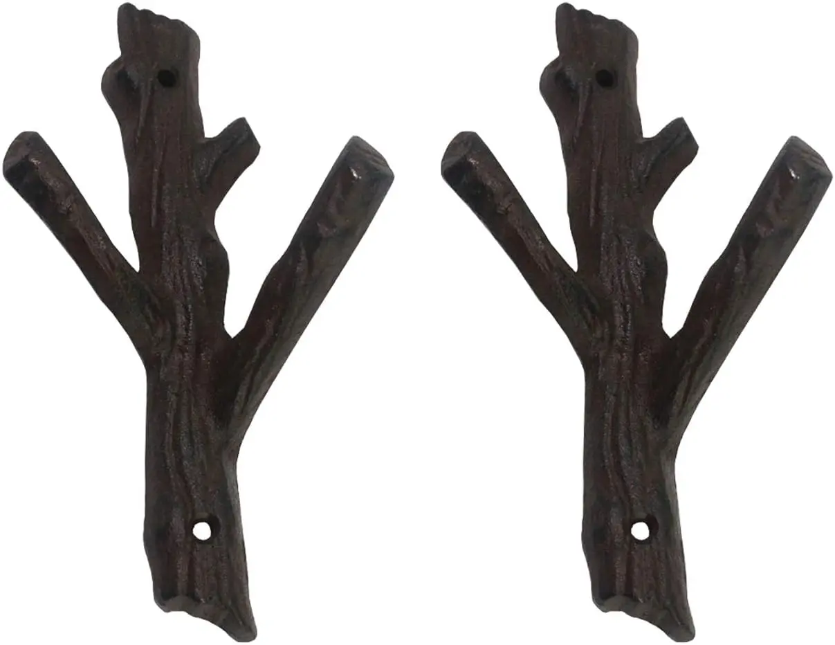2 Pcs Decorative Branch Cast Iron Wall Hooks for Hanging Things | Decorative Wall Hooks, vintage cast iron hooks with rustic style for coats, hats, keys, towels, scarves & home organization