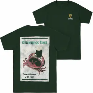 Guinness Time Crab Vintage Poster Graphic T-Shirt Retro Beer Artwork Streetwear Casual Aesthetic Soft Cotton Tee Unisex Gift Idea, guinness tee, crab graphic, vintage beer shirt, retro style, casual wear