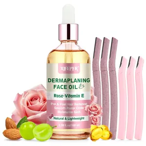 Gentle Dermaplaning Kit, 1 Set Including 1 Count Rose & Vitamin E & 6 Counts Facial Razor Set, Hair Removal Solution Skin Care Products for Women, Cosmetic, Gentle Depilatory Solution