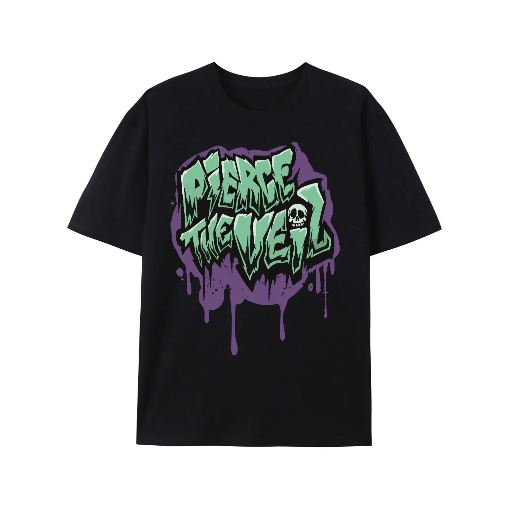 Pierce The Veil Inspired Men's Tshirt - Vintage Skull Design, Round Neck, Shortsleeve, Casual Fit Menswear Top - Black, Sizes S to 3XL, Fitted Cut