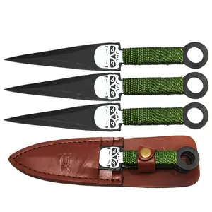 8-Inch Skull Print Cord Wrapped Fixed Blade Knife Set with Leather Sheath 3pcs Fruit Knives Outdoor Kitchen Tool | Durable Sharp Cutting Set
