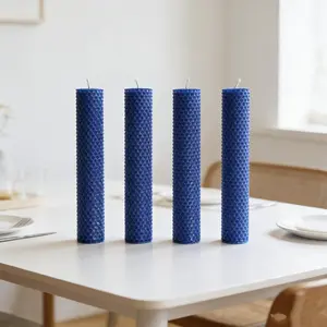 Set of 4 long beeswax candles, 7.87 x 1.38 inches handmade rolled honeycomb pillar wax, natural honey fragrance, suitable for home decoration, Christmas, Halloween, Valentine's Day, Mother's Day, and gifting
