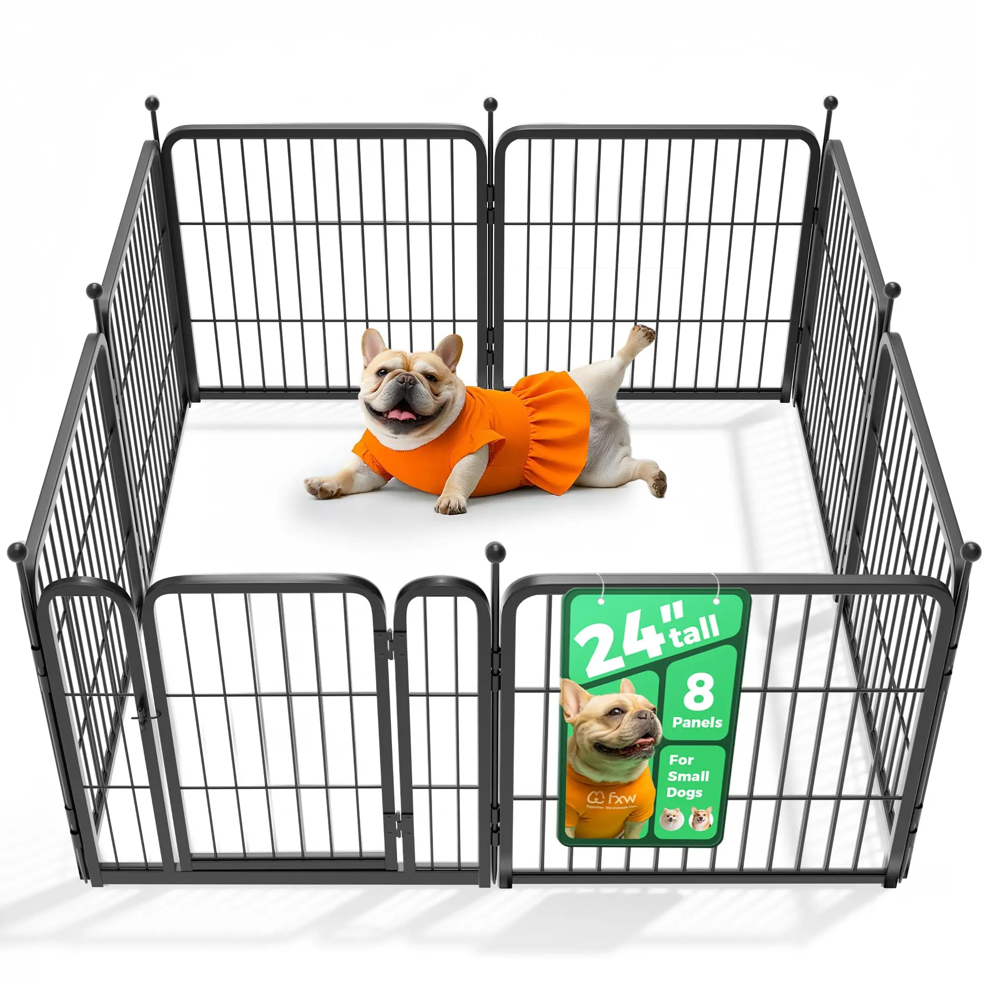 FXW Rollick Unleashed Dog Playpen for Indoor, Yard, RV Camping, 24"/32"/40"/45"/50" Height, 2/4/6/8/16/24/32/48 Panels for Small, Medium, and Large Dogs, Black/White│Patented