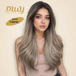 Liora -DWY Mono Lace Front Ash Blonde Balayage Free Part Long-Length Straight Glueless Synthetic Wig for Women 24 Inches Pre Cut Wig Realistic Illusion Hairline Pre Cut Frontlace