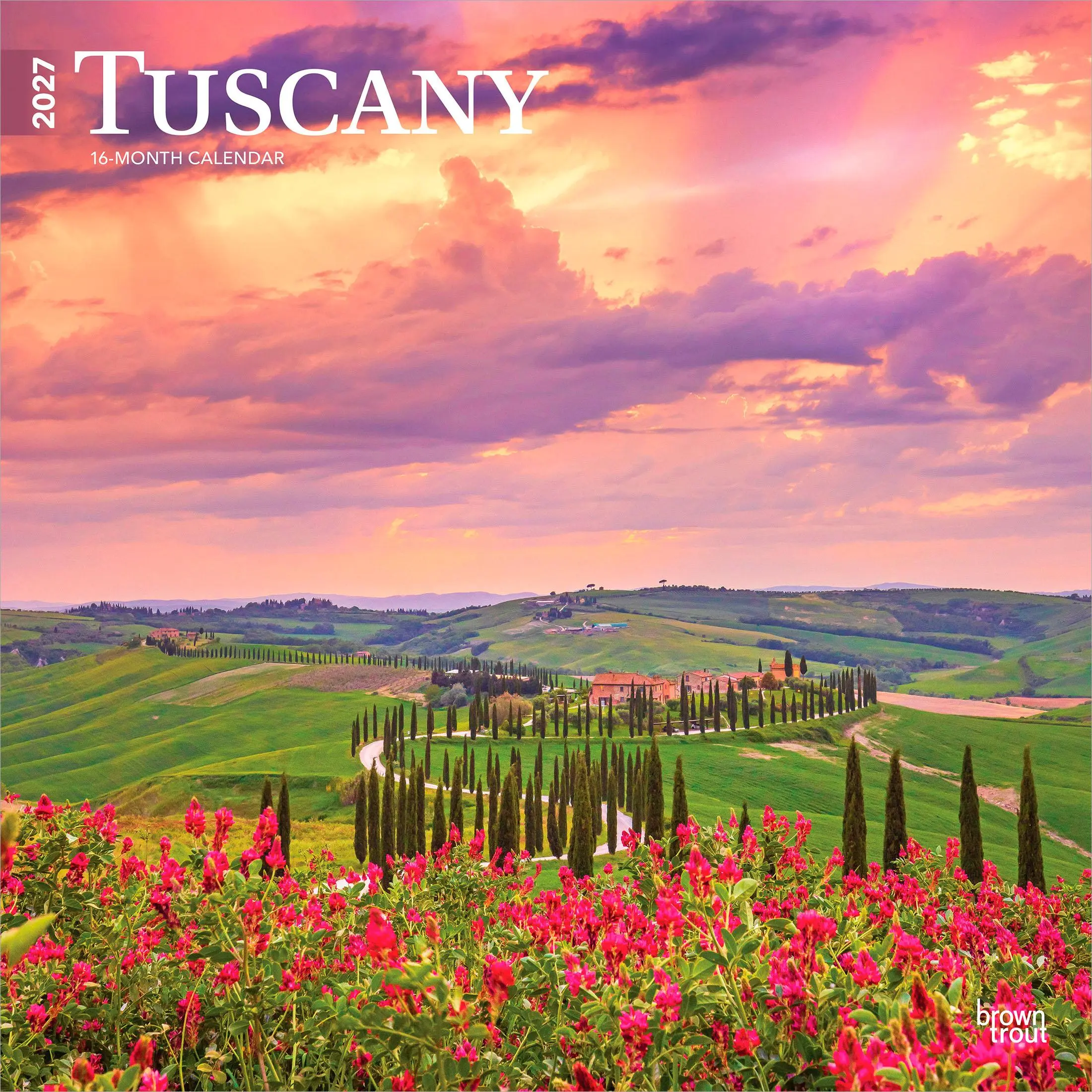 Tuscany | 2027 12 x 24 Inch (Hanging) Monthly Square Wall Calendar | Plastic-Free | BrownTrout | Travel Europe Italy Florence