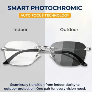 Auto-Adjusting HD Reading Glasses-Spring Hinge Rimless Sunglasses Computer Anti Blue Light UV Ray Filter Eyeglasses