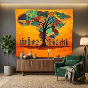 1pc African Map Tree of Life Tapestry Tribal Ethnic Art Mural for Bedroom Living Room Dorm Wall Decor Backdrop