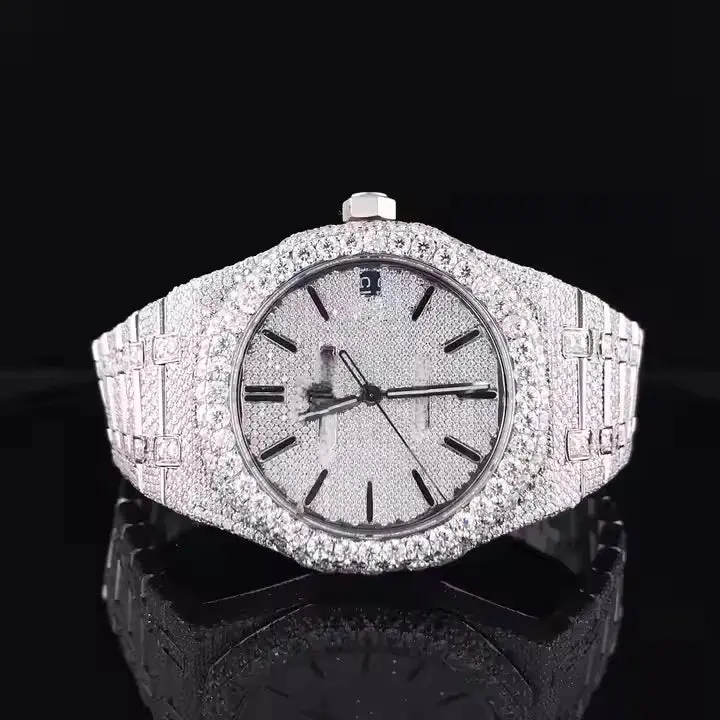 Moissanite Diamond Watch Stainless Steel Band Men