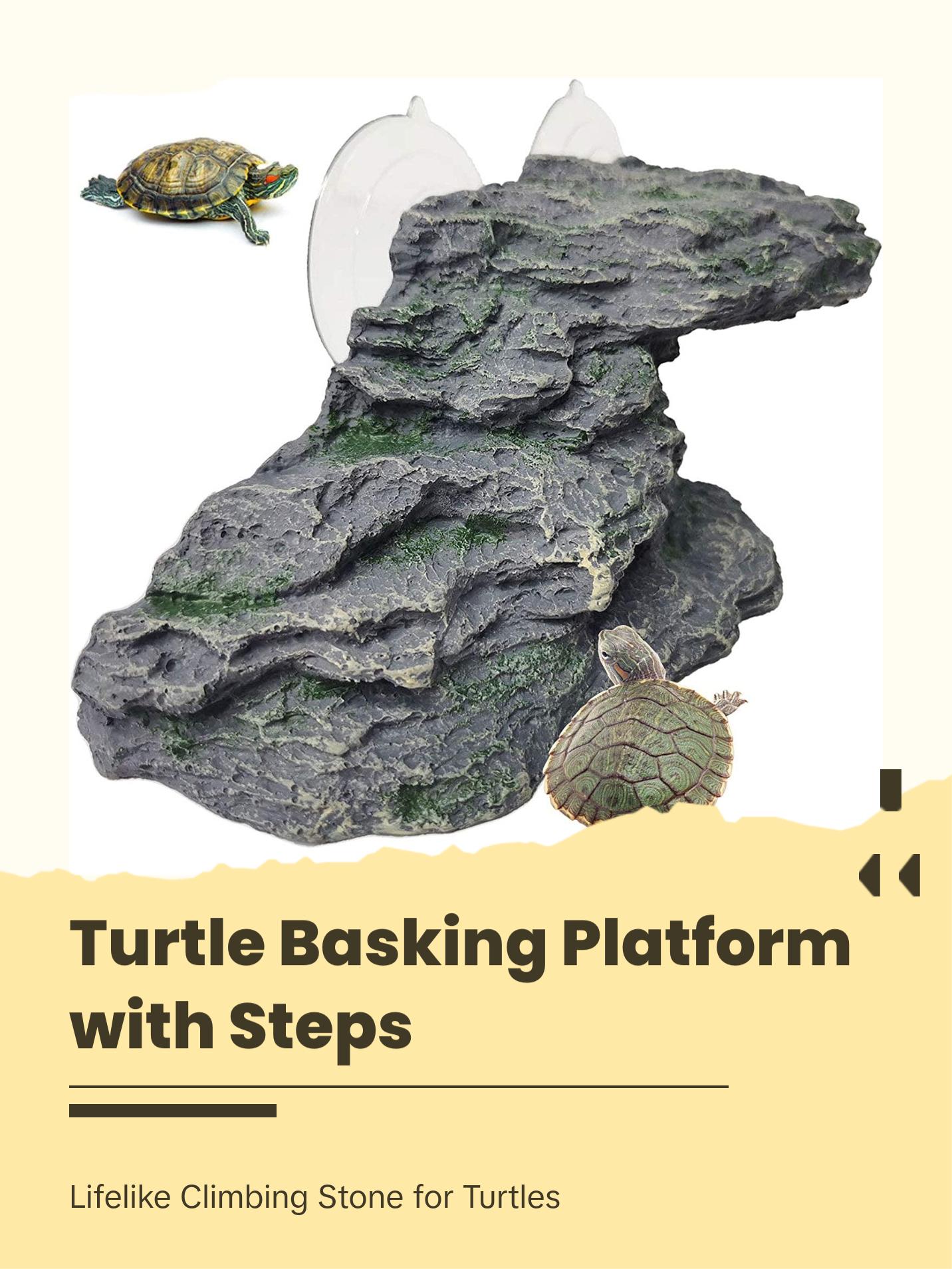 Turtle Basking Platform Reptile Climbing Shale Resin Step Ledge Stone Aquarium Ornament Rock Landscaping Decoration with Suction Cups for Frogs Newts Amphibians Lizard (Medium:8.2”Lx3.3”Wx3.1”H)