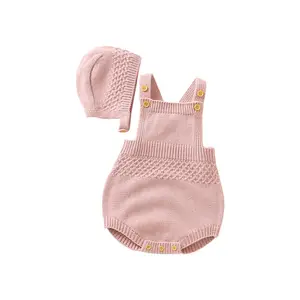 Mimixiong Wholesale Soft Set Baby Summer Clothing Set OEM Factory Newborn Baby Knitted Romper with Hat 2pcs Set for Girl Boy Cute Baby Romper