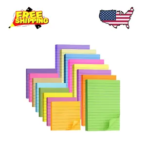 Lined Sticky Notes Set, 16 Pads, 4"x 6" and 3"x3", Pastel Colors