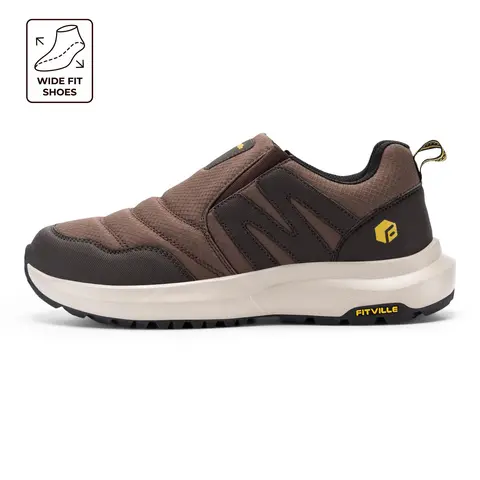 FitVille Male Casual Explorer V2 Extra Wide/4E (2E/4E) Hands-Free Slip-In Trainers - Lightweight Breathable Mesh & Synthetic Leather Walking Shoes with Arch Support, 413g per Shoe, Immediate Foot Pain Ease for Urban Exploring