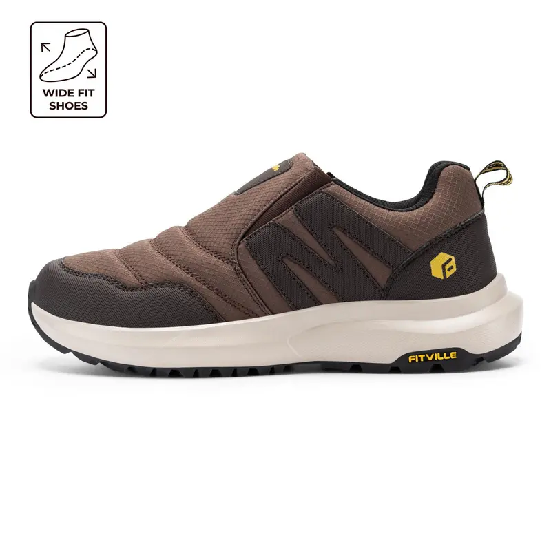 FitVille Male Casual Explorer V2 Extra Wide/4E (2E/4E) Hands-Free Slip-In Trainers - Lightweight Breathable Mesh & Synthetic Leather Walking Shoes with Arch Support, 413g per Shoe, Immediate Foot Pain Ease for Urban Exploring