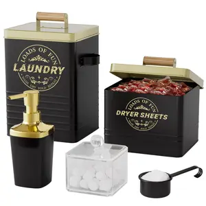 Metal Laundry Pods Container With Scoop, Powder Laundry Detergent Container For Laundry Room Organization Containers,With Acrylic Swab Case + Lotion Bottle