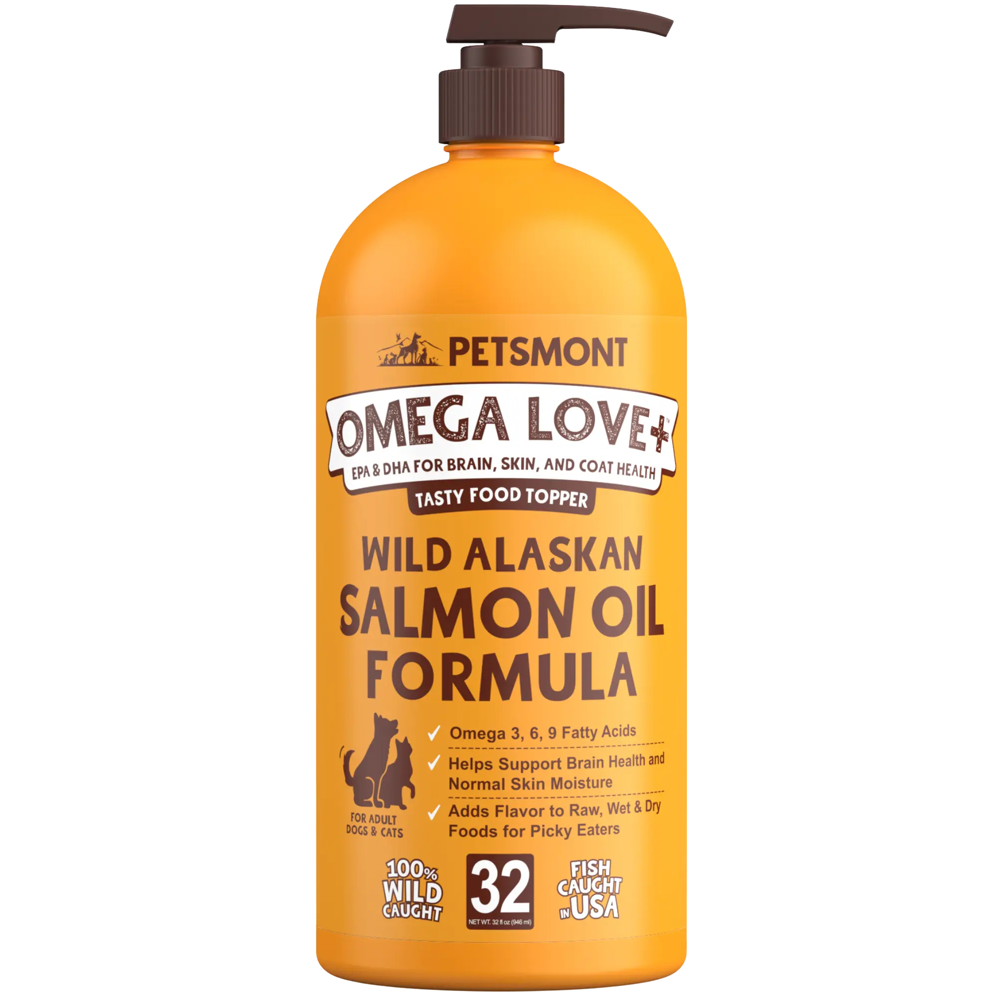 Petsmont Omega Love+ - Wild Alaskan Salmon Oil Formula for Dogs & Cats - 32oz