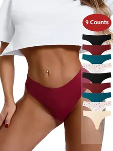 Women's Fashionable Printed Sweet Cherry Underwear Set, Lightweight Breathable Seamless All-Season Ladies Panties, Pack of 9