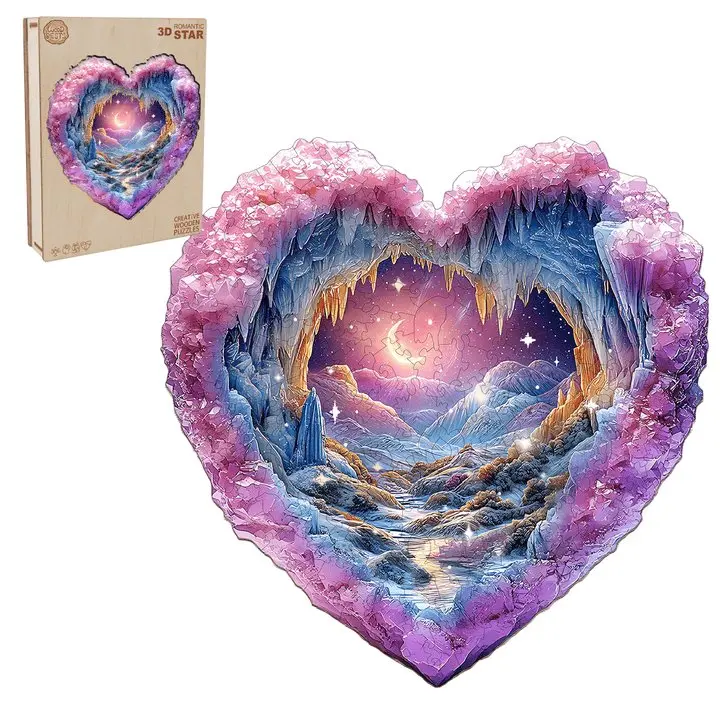 3D Romantic Star Wooden Jigsaw Puzzle for Adults and Kids Unique Shape Animal Wood Puzzles Challenging Puzzle Family Game Creative Gifts Laser Cut Durable HDF Wood Puzzle Colorful Floral Beautiful Heart