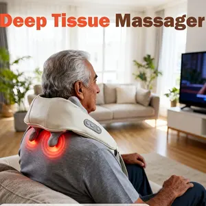 Cordless Heat Massager - Battery-Operated Pu Leather Massage Device, 3D Deep Kneading Multi-Target Massager for Neck-Shoulder-Back-Legs, Washable Cover, 15-Min Auto Timer, Silent Brushless Motor, Home-Office Use Gift for Mom, Massagers