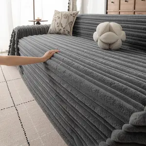Nordic Style Thick Plush Striped Sofa Cover, Multi-Functional Non-Slip Warm Blanket, Soft Skin-Friendly Home Decor for Young Families, Sofa Couch Covers