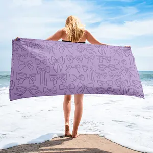 Lindsey Kay Collective - Purple Ribbon Pattern Beach Towel - Water Absorbent Cotton Polyester Terry Cloth 30x60 Inches