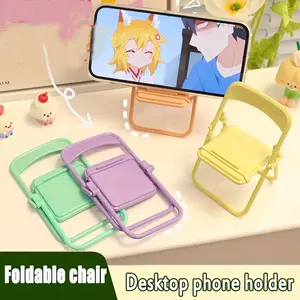 Portable Creative Foldable Chair Phone Holder & Mini Stool, Macaron Color Design, Compact Desktop Stand for Phones, Tablets & E-Readers