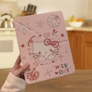 Hello Kitty Y-Type Foldable Stand Case for iPad, Soft Cute Design Transparent Acrylic Full Coverage Shockproof Cover with Pen Slot