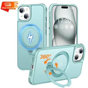PuyaTeya 360° Rotating Magnetic Stand Case for iPhone 15, 16, 17, Pro, Pro Max, Compatible with MagSafe, Military Drop Protection, Anti-Scratch/Finagerprint Shockproof matt-transparent Phone cases
