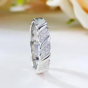 Moissanite twist Wedding Ring for Women, D color VVS1 Round Cut, 925 Sterling Silver Ring, Fashionable Jewelry Gifts for Women Men Couples, Holiday Birthday St. Patrick's Day gifts for Men Boys Girls Father Mother, Size 6-10