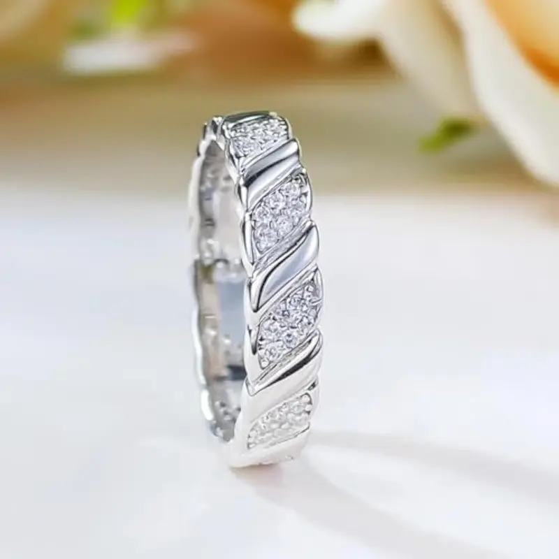 Women's Freh-Ste 925 Sterling Silver Moissanite Twist Statement Ring - D Color, VVS1 Round Cut, Unisex Fashion Jewelry Gift for Couples, Size 6-10 (Holiday, Birthday Gifting), Statement Rings
