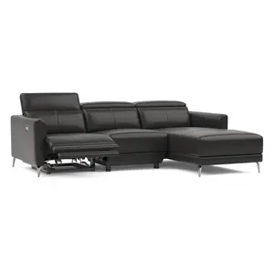 Valencia Andria Modern Right Hand Facing Top Grain Leather Reclining Sectional Sofa Black