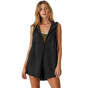 Tanming Women's Short Half Zipper Sports Jumpsuit for Fitness Outdoor Leisure Springfresh Sleeveless Loose Hoodie for women  for Hyrox Workout Apparel Workout Gym Clothing